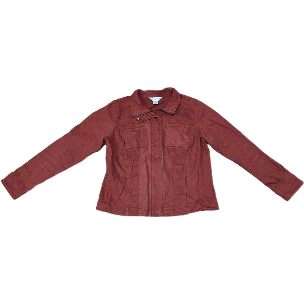 Christopher & Banks Womens Small Clay Red Utility Jacket‎ Zip Front Twill Cotton